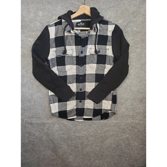 Hollister Women's Size XS Black & White Buffalo Check Button Up Hoodie - Picture 1 of 6